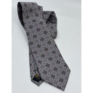 Faberge Mens Silk Necktie Gray Purple Floral Tie With Tags read*